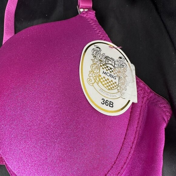 Mopas Intimates Pink Bra Rhinestone Straps Adjustable Straps￼ Underwire - Picture 5 of 12